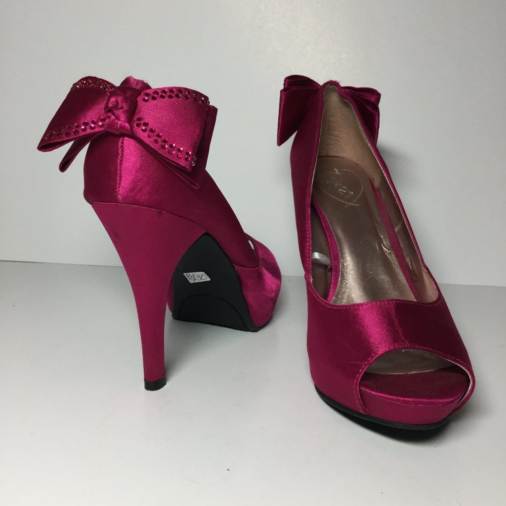 Fuchsia Silk Fabric with Bow and rhinestones ,